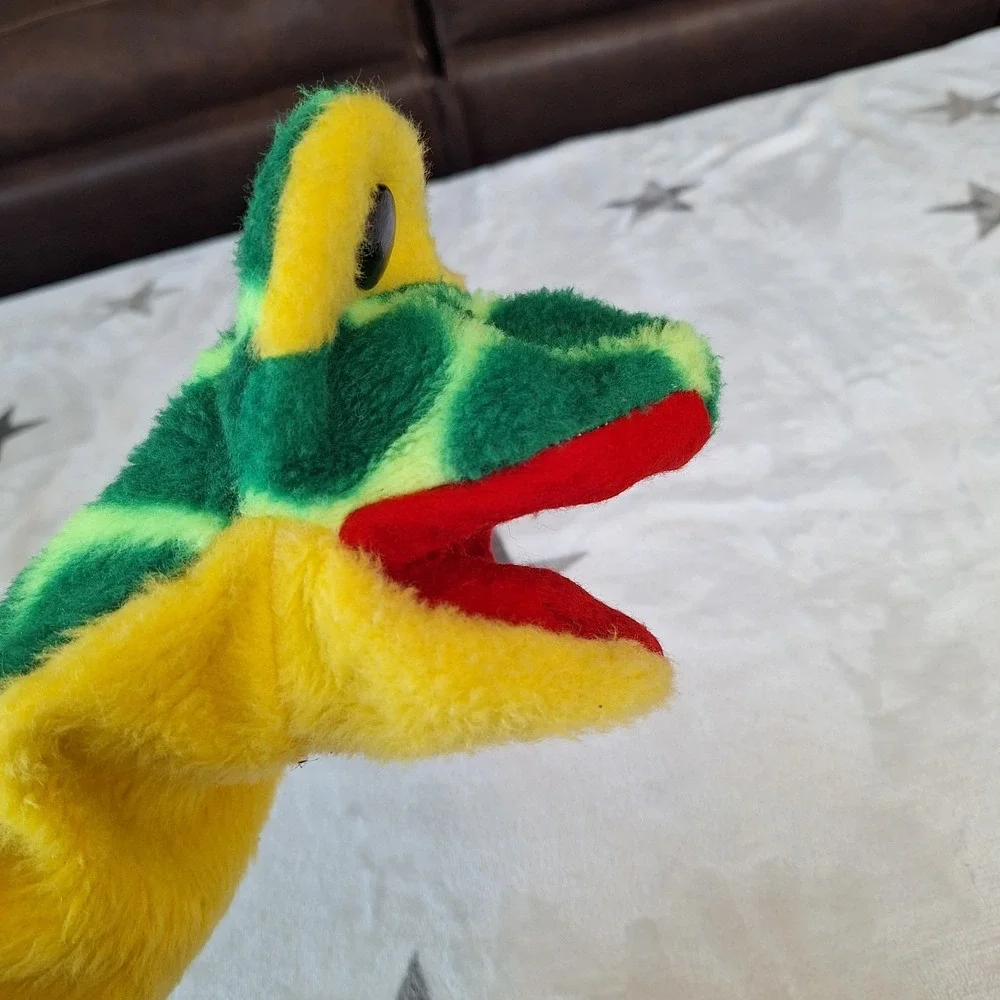 Vintage Hand Puppet Toys Plush Green Yellow‎ Frog 8